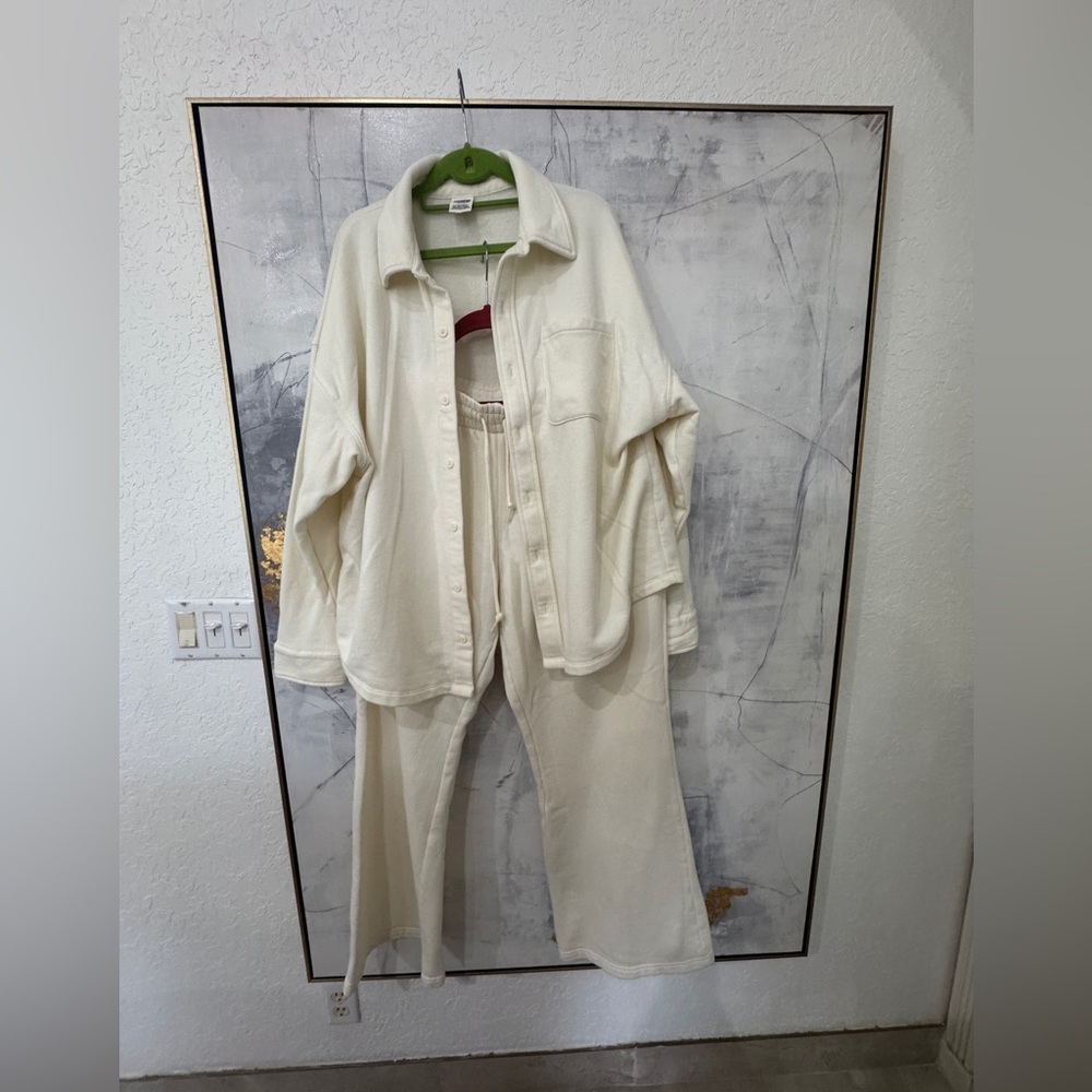 PINK Cream Button-Up Shirt and Pants Set